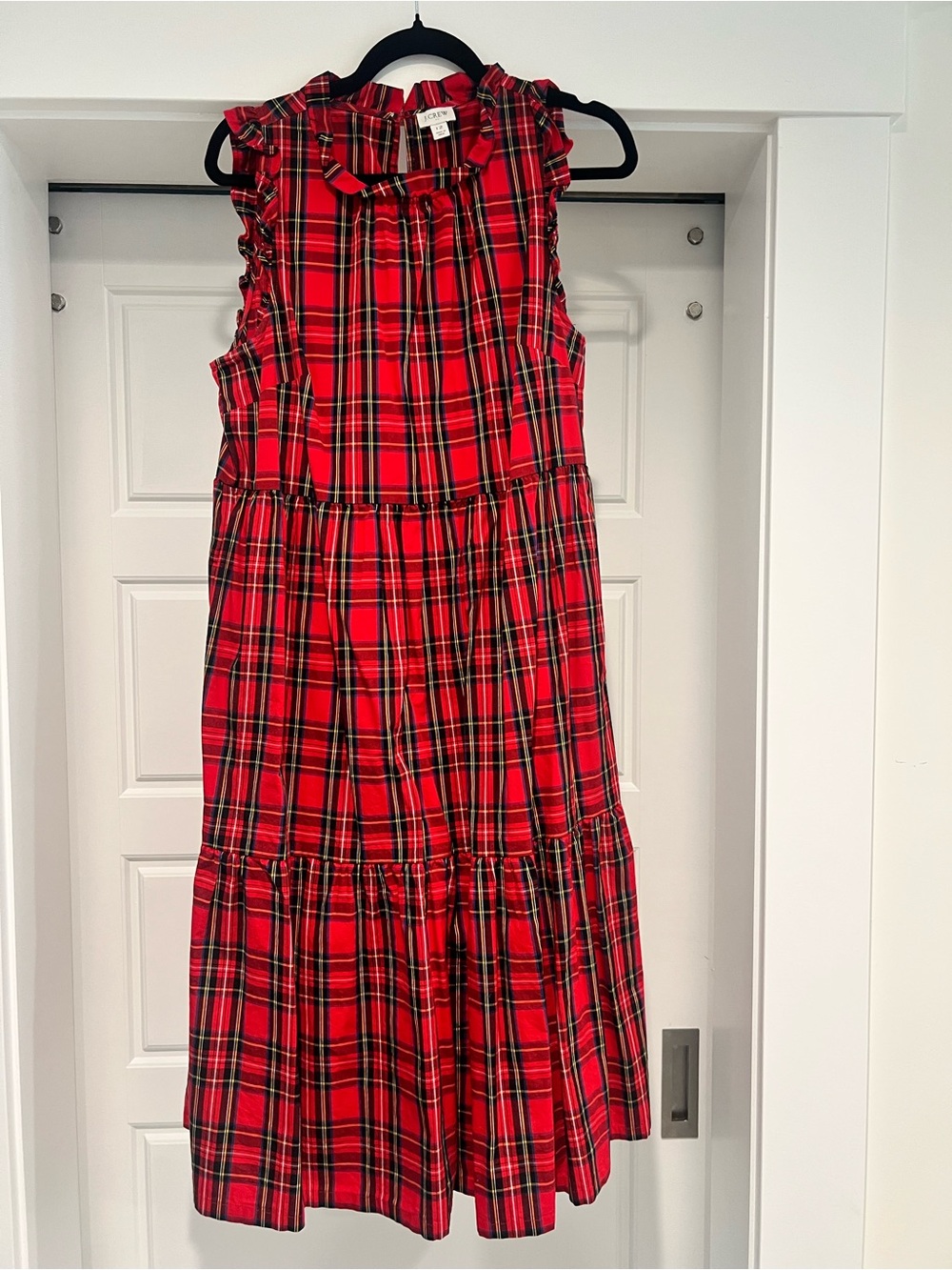 J. Crew Red Plaid Tiered Ruffle Dress